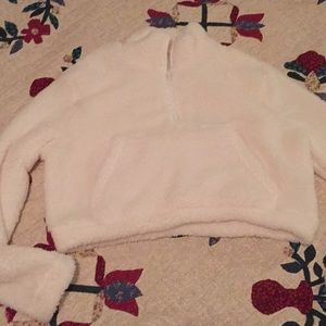 White fleece cropped coat